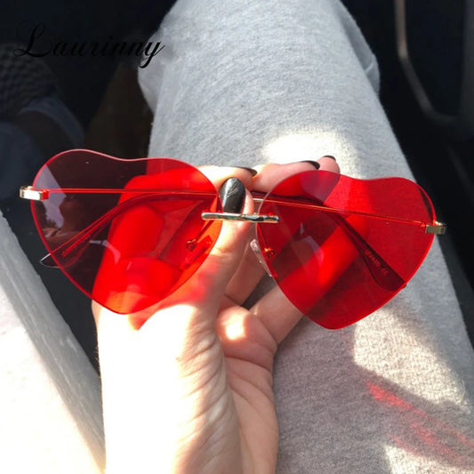 Fashion Red Heart Shaped Rimless Sunglasses Brand Design Frameless Colorful Sun Glasses Shades UV400