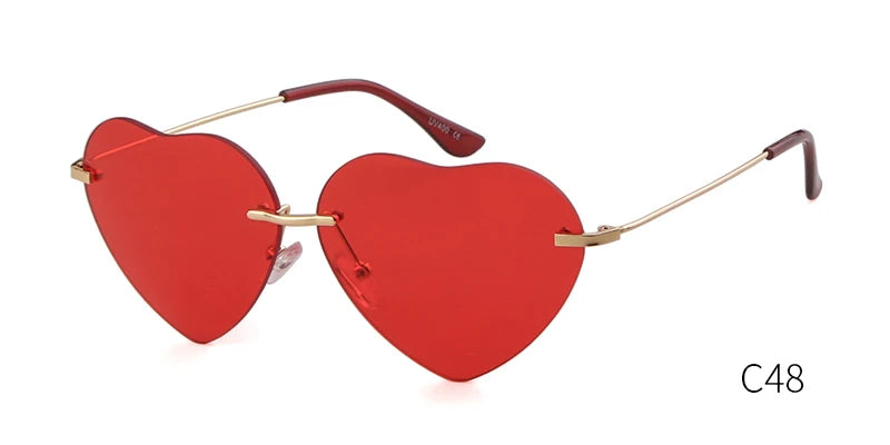 Fashion Red Heart Shaped Rimless Sunglasses Brand Design Frameless Colorful Sun Glasses Shades UV400