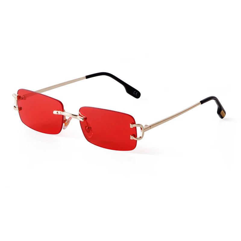 Blue Rimless Rectangle Sunglasses Brand Design Metal Fashion Square Sun Glasses for Gradient Lens Frameless UV400