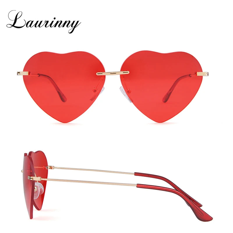 Fashion Red Heart Shaped Rimless Sunglasses Brand Design Frameless Colorful Sun Glasses Shades UV400