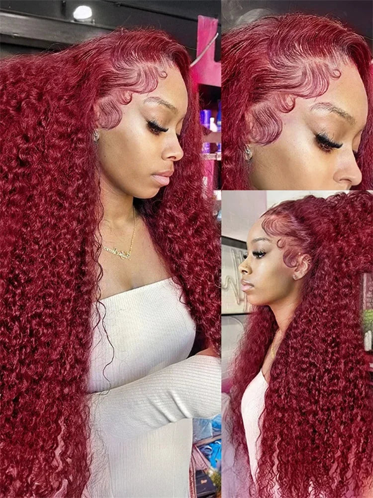 Deep Wave 99J Burgundy 13x4 Lace Frontal Wig 100% Human Hair 13x6 Curly 30 Inch HD Lace Front Wigs Brazilian Red Wine Water Wave