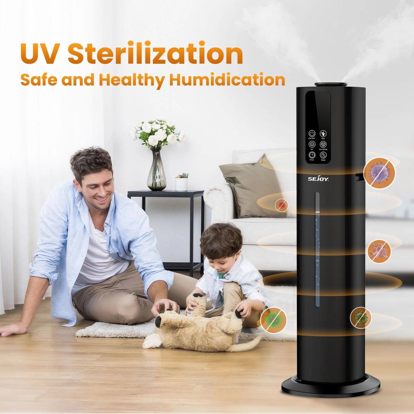 Sejoy Electric Air Humidifier 8L for Bedroom Air Purifier Mist Maker Intelligent Remote Control Touch Screen Aromatherapy Fog UV