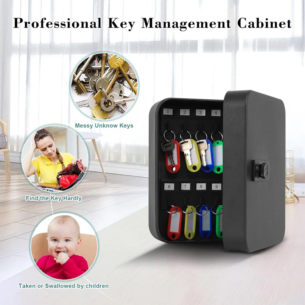 Combination Key Cabinet 20 Key Hooks Locking Key Safe Box with Code Security Lock Wall Mount Keys Storage Box Safe Deposit Box