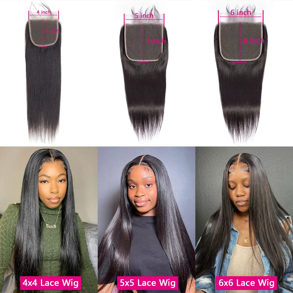 30 - 40inch Straight Human Hair Bundles with 5x5/6x6 Closure Brazilian Raw Bundles 100% Human Hair 13x4 Frontal Closure And Bundles