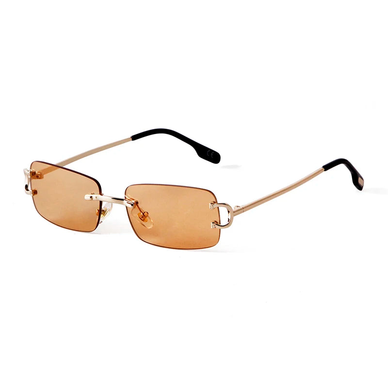 Blue Rimless Rectangle Sunglasses Brand Design Metal Fashion Square Sun Glasses for Gradient Lens Frameless UV400