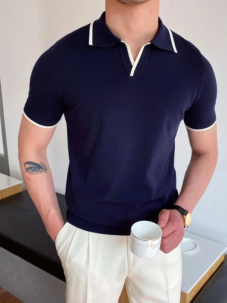 Summer Men Fashion Polo Shirts Short Sleeve Turn-down Collar Patchwork Casual Polos Mens Clothing Male Tops Pullover Streetwear