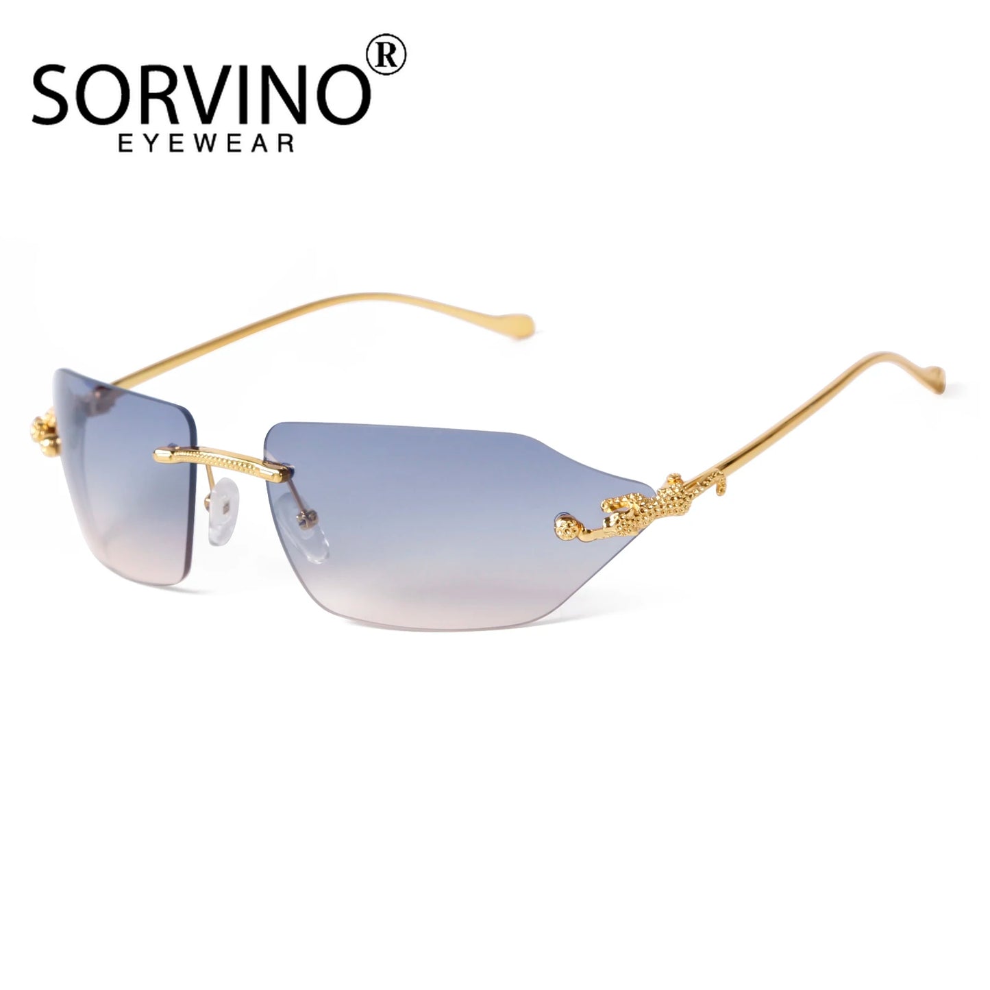 Retro Leopard Sunglasses For Women Men Metal Gold Polygon Rimless Gradient Brand Fashion Glasses UV400