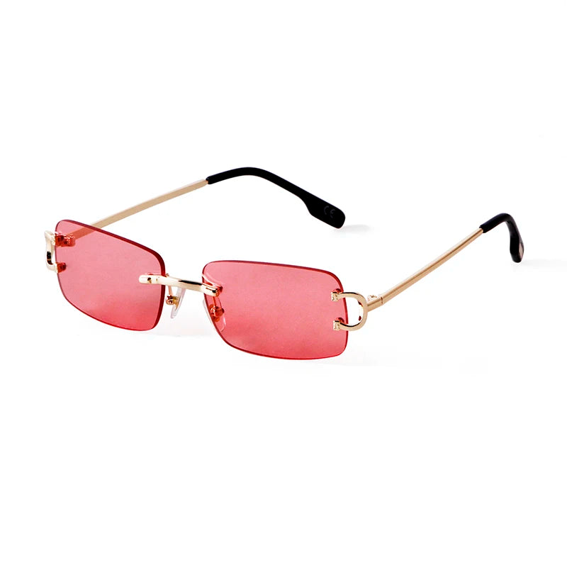 Blue Rimless Rectangle Sunglasses Brand Design Metal Fashion Square Sun Glasses for Gradient Lens Frameless UV400