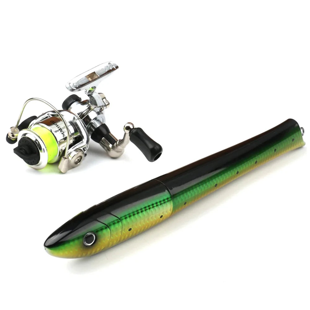 Portable Fish Shaped Fishing Rod with Reel Telescopic Mini Pocket Pen Fishing Pole with Reel Travel Fishing Rod