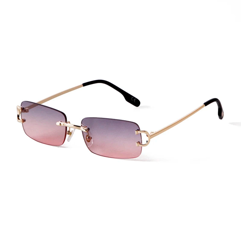 Blue Rimless Rectangle Sunglasses Brand Design Metal Fashion Square Sun Glasses for Gradient Lens Frameless UV400