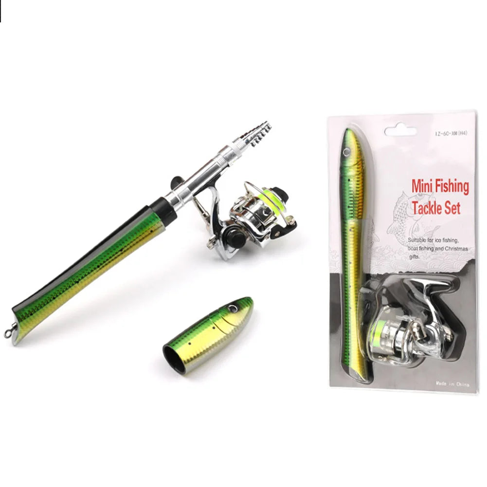 Portable Fish Shaped Fishing Rod with Reel Telescopic Mini Pocket Pen Fishing Pole with Reel Travel Fishing Rod