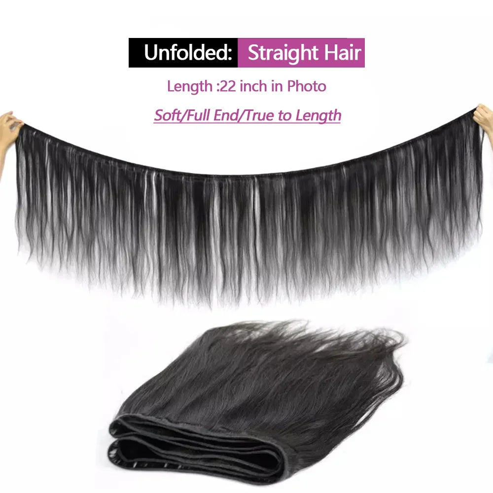 30 - 40inch Straight Human Hair Bundles with 5x5/6x6 Closure Brazilian Raw Bundles 100% Human Hair 13x4 Frontal Closure And Bundles