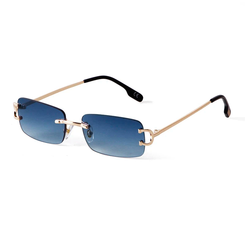 Blue Rimless Rectangle Sunglasses Brand Design Metal Fashion Square Sun Glasses for Gradient Lens Frameless UV400