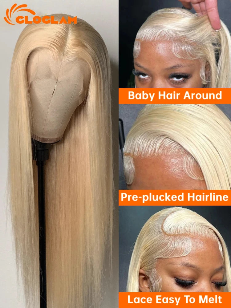 Straight 250 Density 13x4 13x6 360 Lace Front Wig Human Hair Pre Plucked Remy Brazilian Blonde 613 Lace Frontal Wigs 36 38 Inch