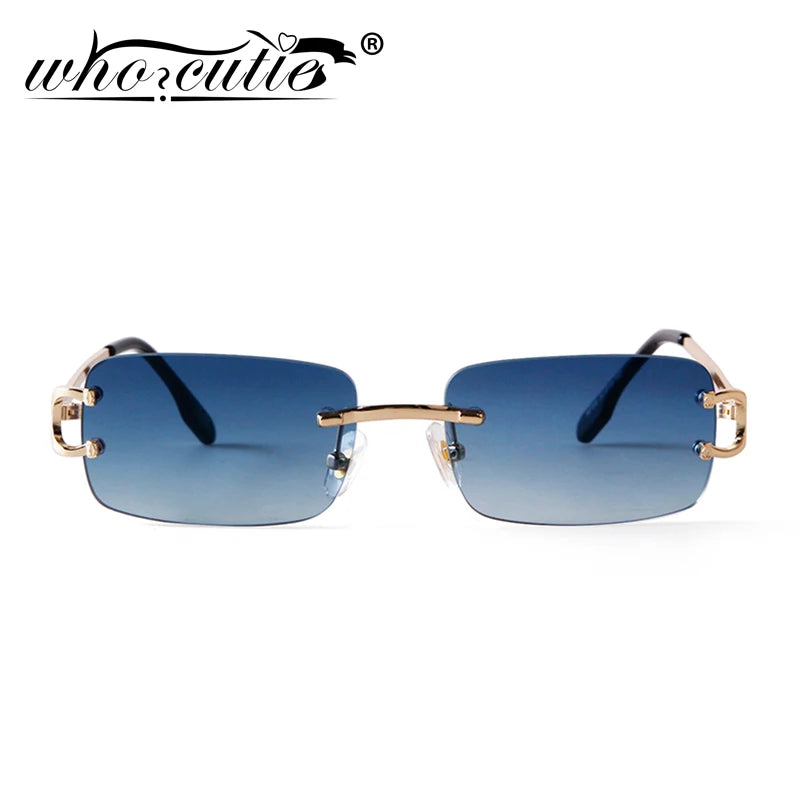 Blue Rimless Rectangle Sunglasses Brand Design Metal Fashion Square Sun Glasses for Gradient Lens Frameless UV400