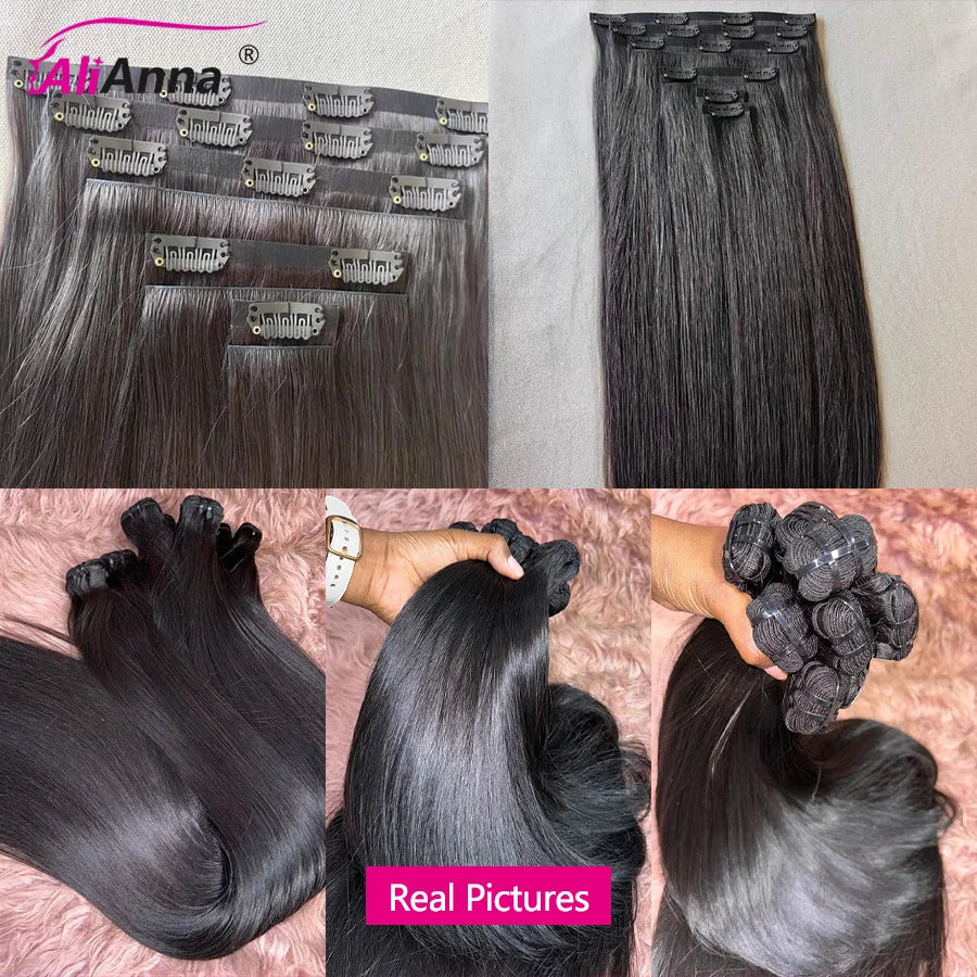 Straight Clip In Hair Extension Human Hair Brazilian Raw Human Hair Clips Ins 120g/Set Seamless Clip In Human Hair Extensions