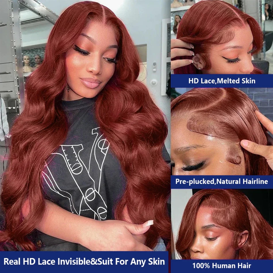 30 32 Inch Brazilian Reddish Brown 13x4 13x6 HD Lace Front Wigs Human Hair Body Wave 250% Colored Lace Frontal Wig For Women