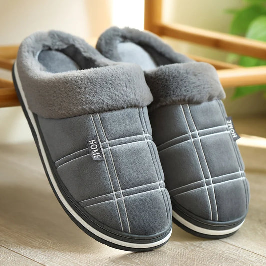 Plaid House Slippers Memory Foam Plush Indoor Male Shoes Warm Home Slippers