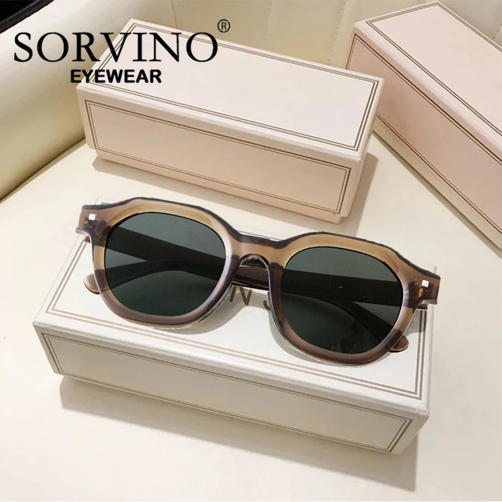 Fashion Green Frame Yellow Lens Square Sunglasses Brand Design Vintage Rivets Rectangle Sun Glasses Shades