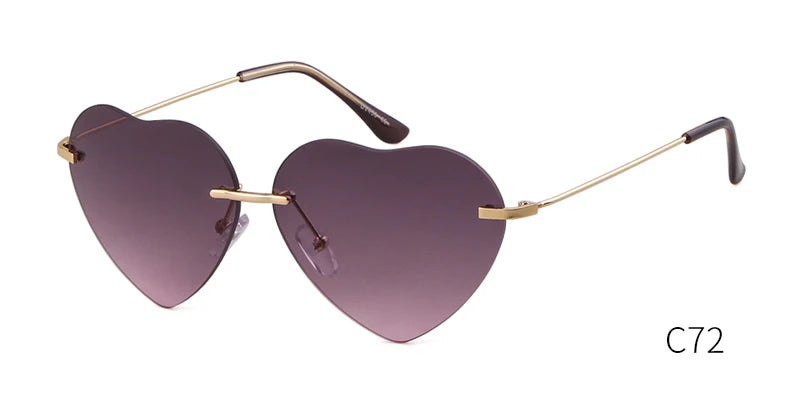 Fashion Red Heart Shaped Rimless Sunglasses Brand Design Frameless Colorful Sun Glasses Shades UV400