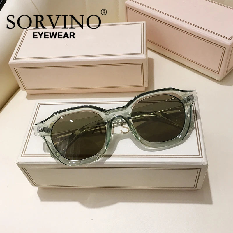 Fashion Green Frame Yellow Lens Square Sunglasses Brand Design Vintage Rivets Rectangle Sun Glasses Shades