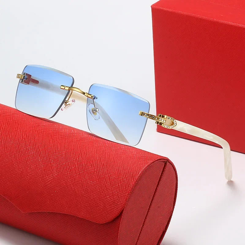 Vintage Square Sunglasses Luxury Brand Designer Frame Rimless Rectangle Sun Glasses Retro Shades