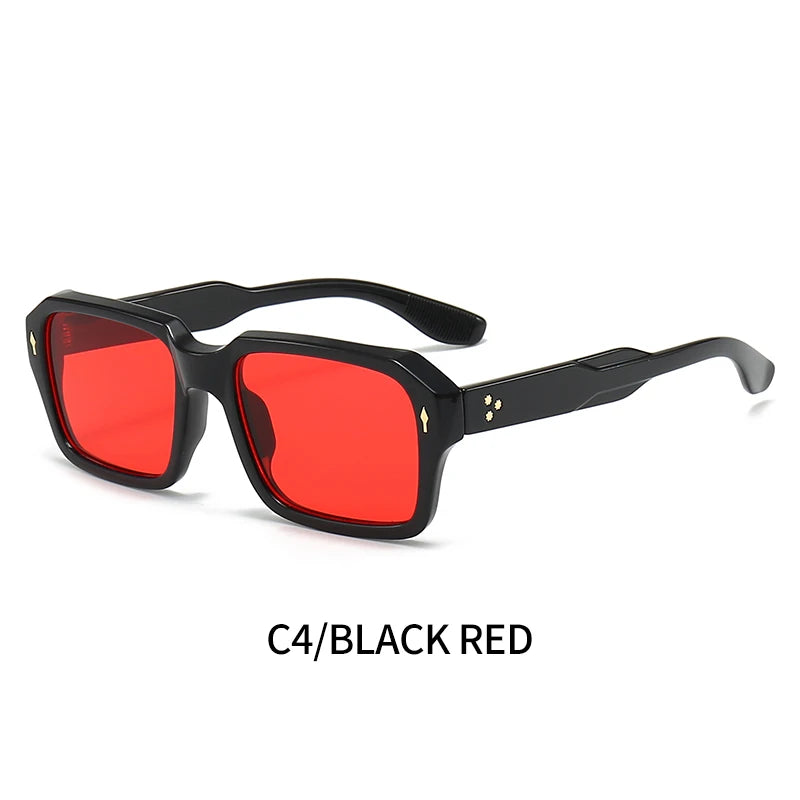 New Trendy Square Red Sunglasses Brand Designer Rivets Shades Eyewear Rectangle Sun Glasses UV400