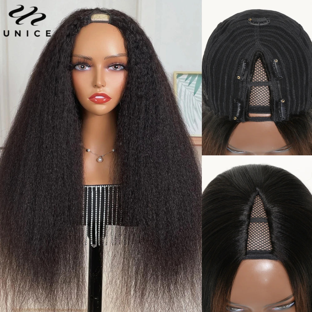 Hair Kinky Straight V Part Wig U Part Wig 100% Human Hair No Glue Minimal Leave Out Easy Contour V Part Wig With Drawstring