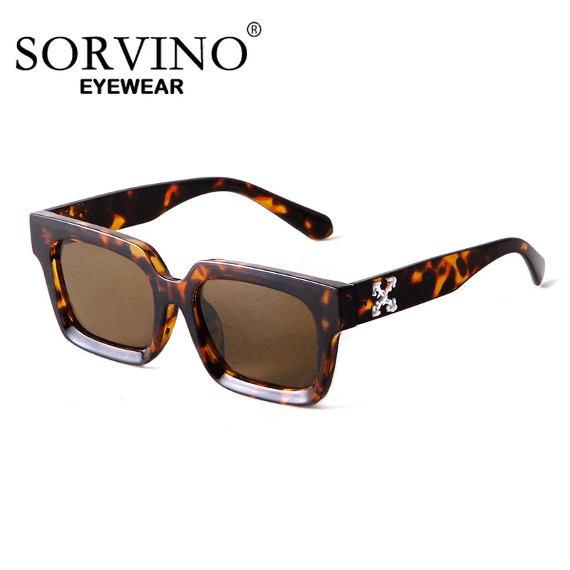 SORVINO Fashion Square Sunglasses Shades UV400 Leopard Brown Punk Colorful Sun Glasses Anti-blue Light Flat Glasses