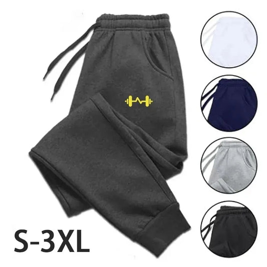 Barbell Printed Fleece Men's Trousers Autumn Winter Pants Fashion Drawstring Casual Male Sweatpants Jogging Sports Pants