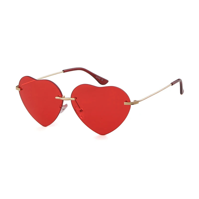 Fashion Red Heart Shaped Rimless Sunglasses Brand Design Frameless Colorful Sun Glasses Shades UV400