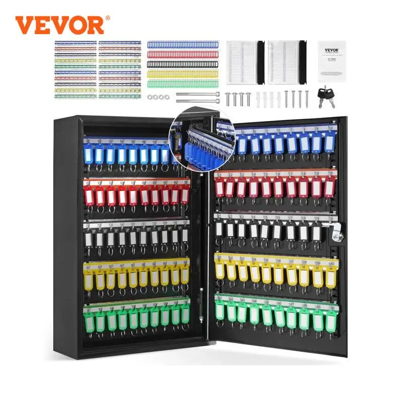 VEVOR 48/100/200-Key Cabinet Key Lock Box W/ Adjustable Racks Security Key Storage Box Key Organizer for School Office Hotel