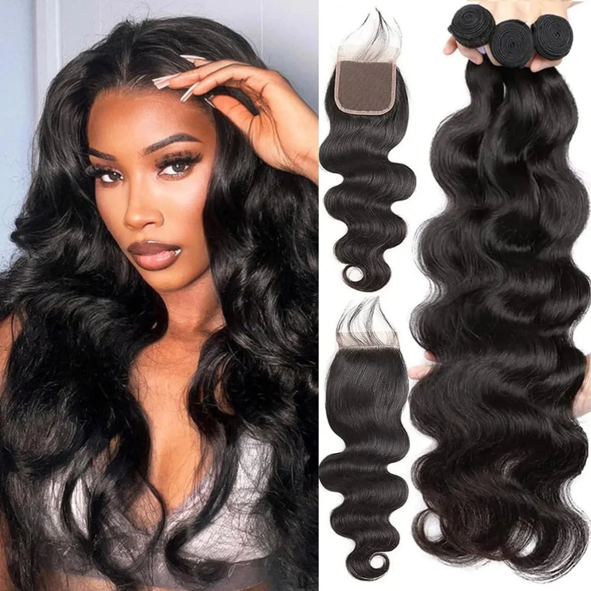 Ombre Color Body Wave Human Hair Bundles with closure Brazilian  human hair 1b/4/27 Hair Weave Bundles human Hair Extension