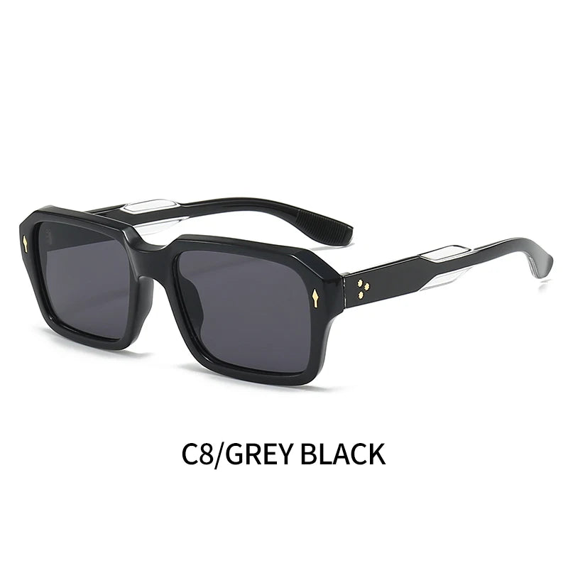 New Trendy Square Red Sunglasses Brand Designer Rivets Shades Eyewear Rectangle Sun Glasses UV400