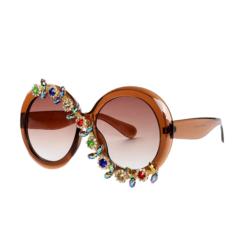 Big Frame Round Sunglasses With Stone Luxury Designer Diamond Sun Glasses