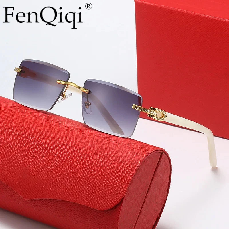 Vintage Square Sunglasses Luxury Brand Designer Frame Rimless Rectangle Sun Glasses Retro Shades