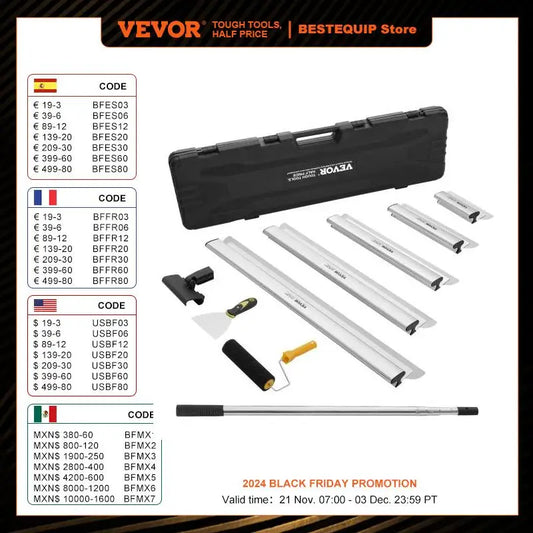 VEVOR Drywall Skimming Blade Set 10/16/24/32/40 inch Skimming Blades + 34-81.6 in Extension Handle Pole Stainless Steel Knife