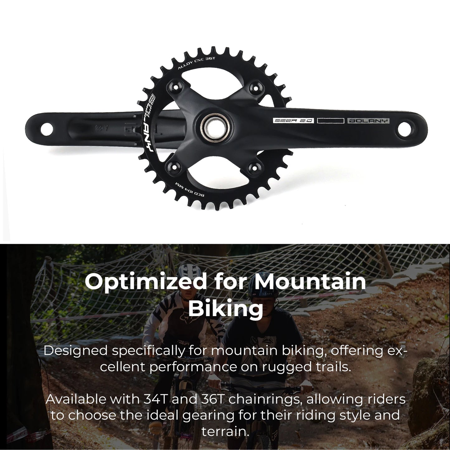 BOLANY Bicycle Crankset 170mm 104BCD Mountain Bike Double Disc Crank with Bottom Bracket 34T 36T 38T Aluminum Alloy Bike Cranks