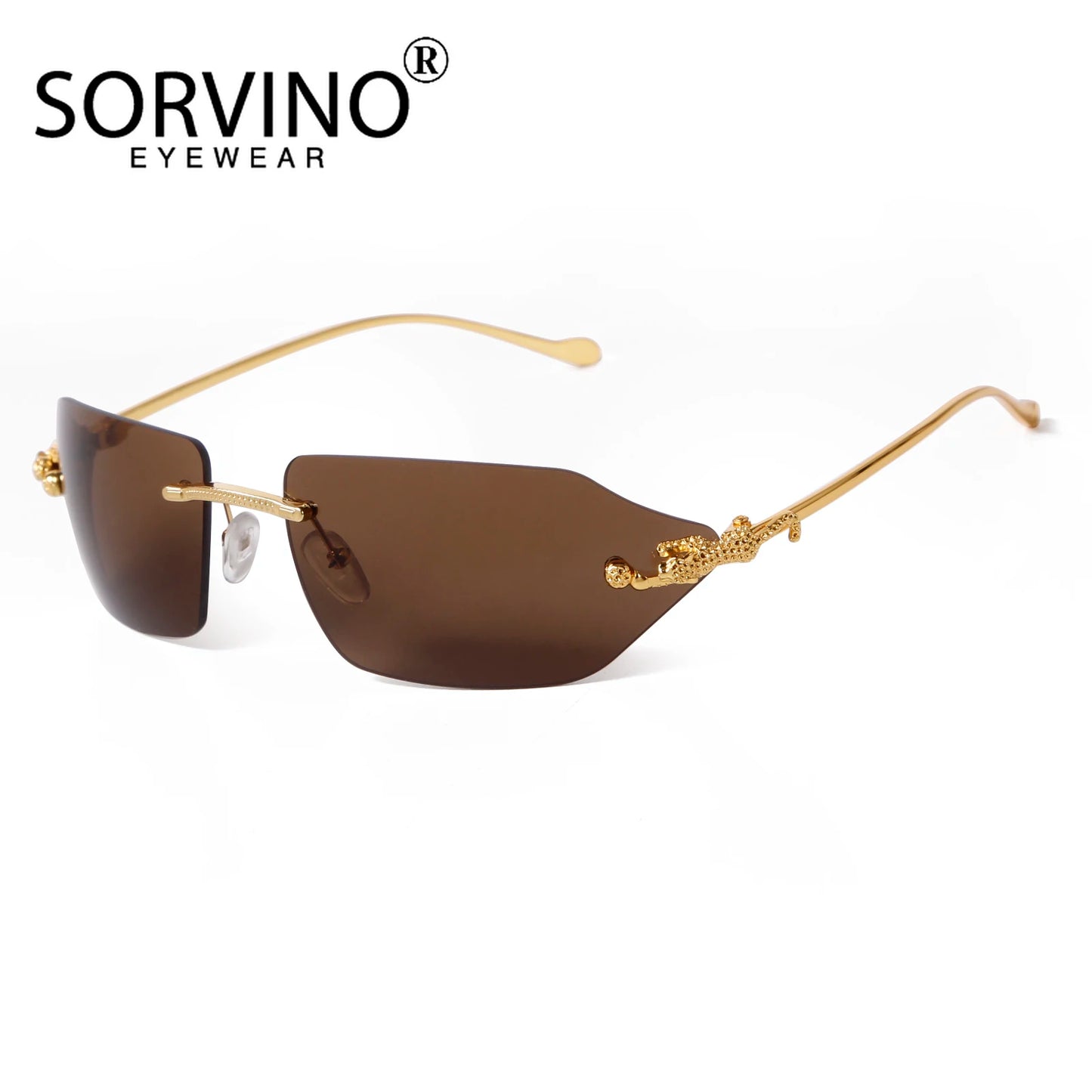 Retro Leopard Sunglasses For Women Men Metal Gold Polygon Rimless Gradient Brand Fashion Glasses UV400