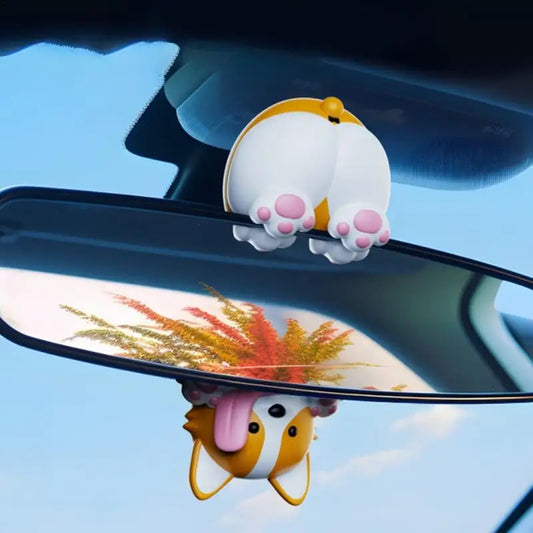 Bobblehead Dog Car Rearview Mirror Ornament Auto Rear View Mirror Hanger Cute Shake Head Dog Decor For Car Interior Decoration