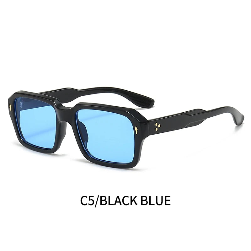 New Trendy Square Red Sunglasses Brand Designer Rivets Shades Eyewear Rectangle Sun Glasses UV400