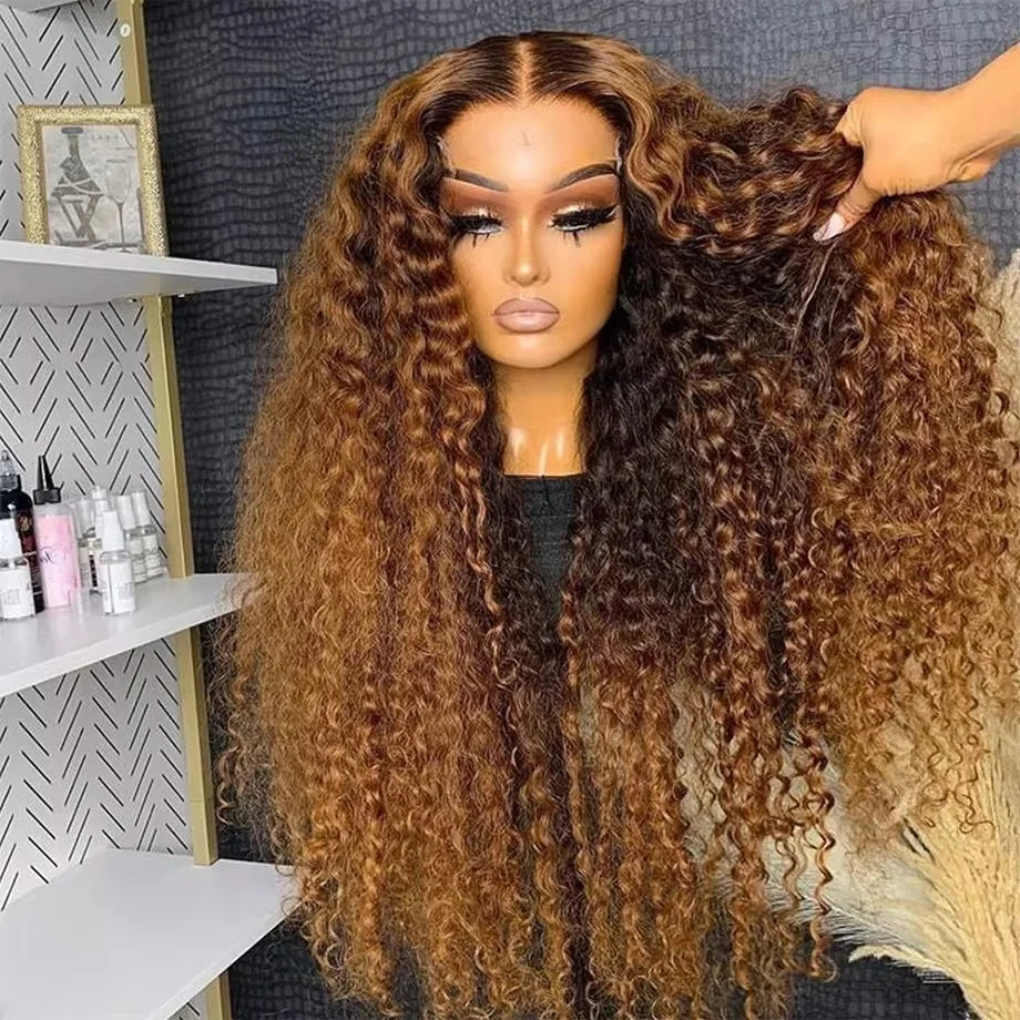 40 Inch Highlight Honey Brown Curly Lace Front Human Hair Wigs 13x6 Ombre Colored 13x4 Deep Wave Lace Frontal Wig 200 Density