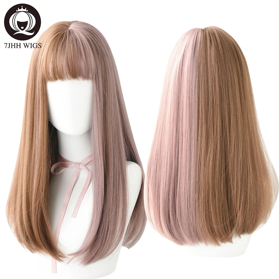 Long Wavy Synthetic Black Wigs For Women With Fringe Fashion Heat Resistant Mid-Length Daily Straight Light Brown Hair