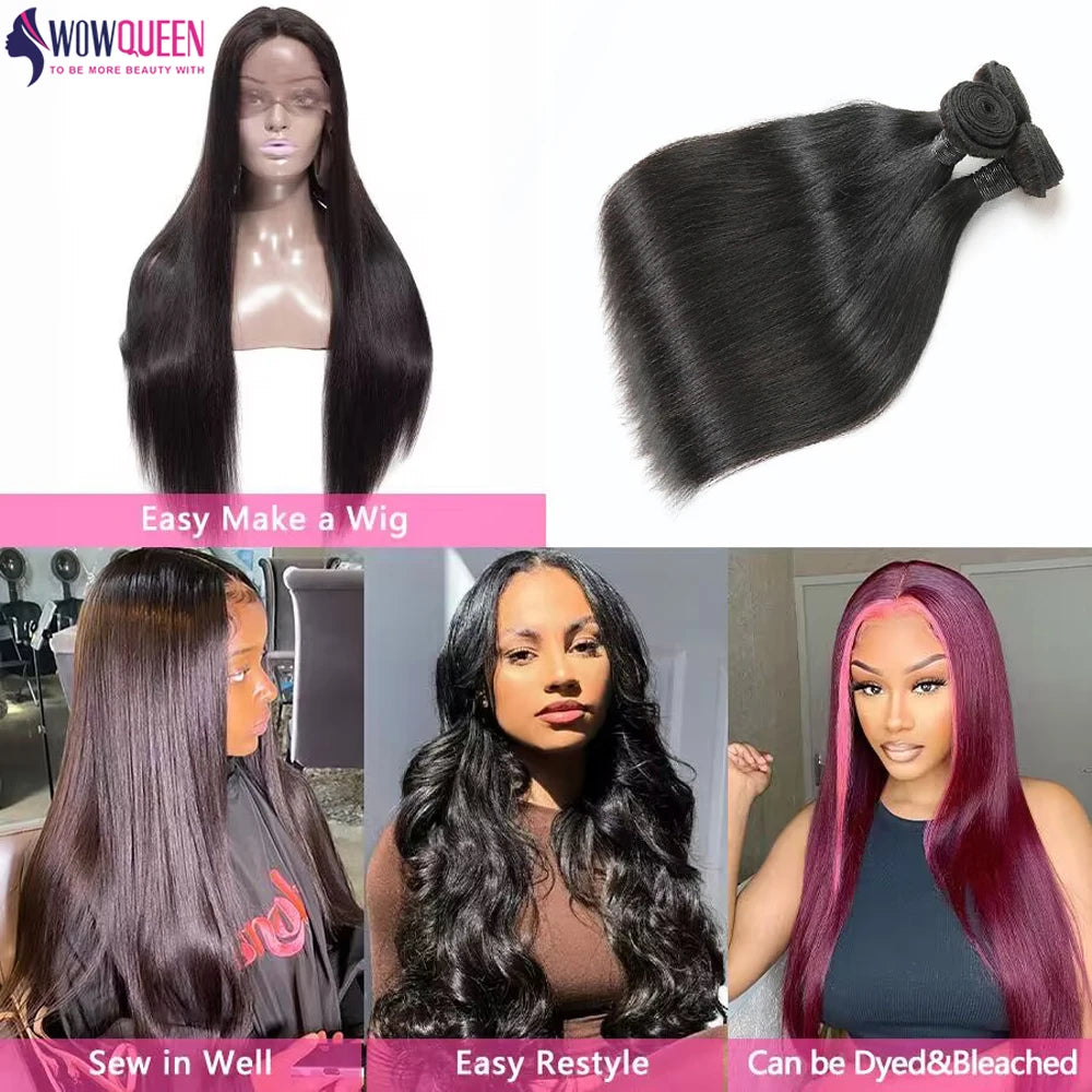 Straight Human Hair Bundles with Closure 2x6 4x4 Raw Brazilian Hair Extensions Weave 3 4 Bundles with 13x4 Transparent Frontal