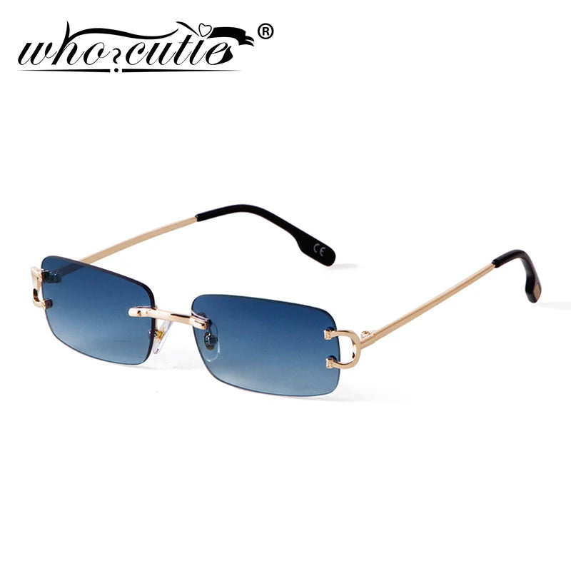 Blue Rimless Rectangle Sunglasses Brand Design Metal Fashion Square Sun Glasses for Gradient Lens Frameless UV400