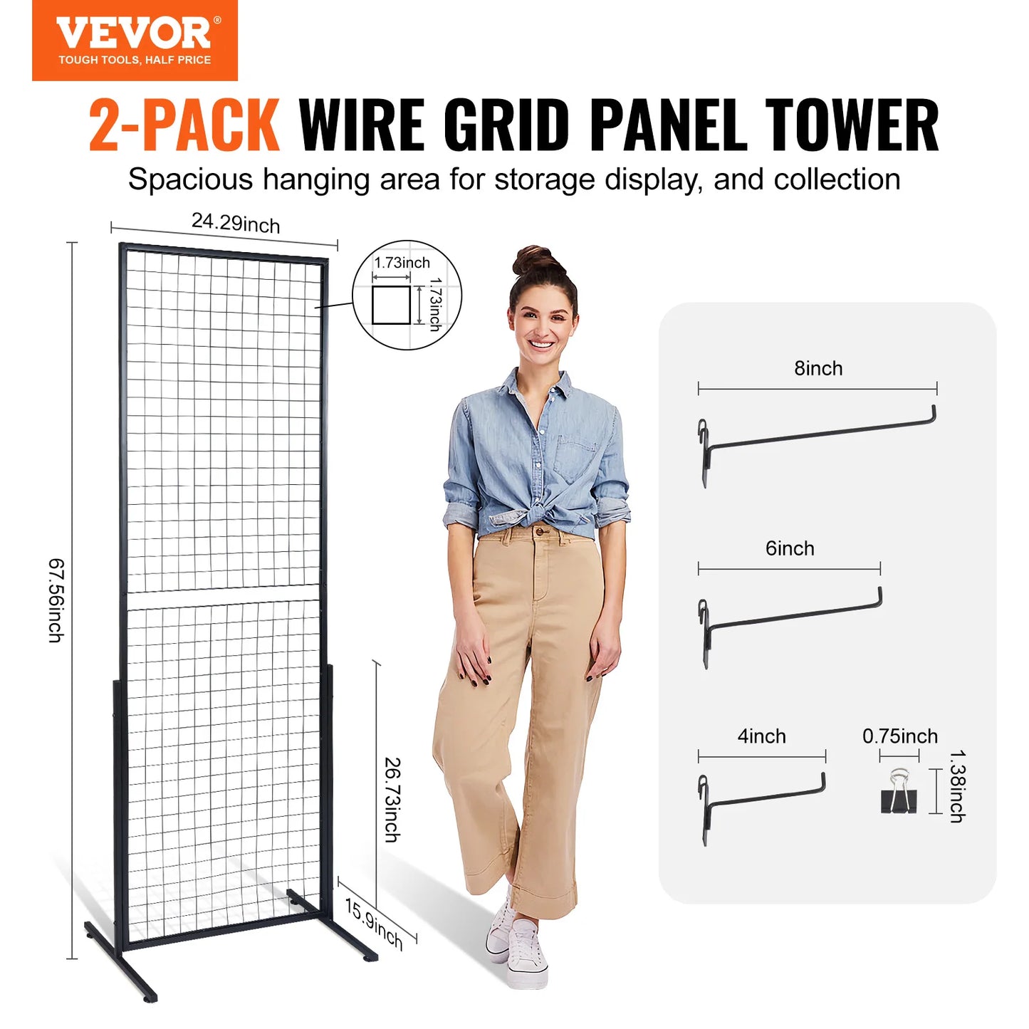 VEVOR Grid Wall Panels Tower Wire Gridwall Display Racks Double Side Gridwall Panels for Art Craft Shows Retail Display W/ Hooks