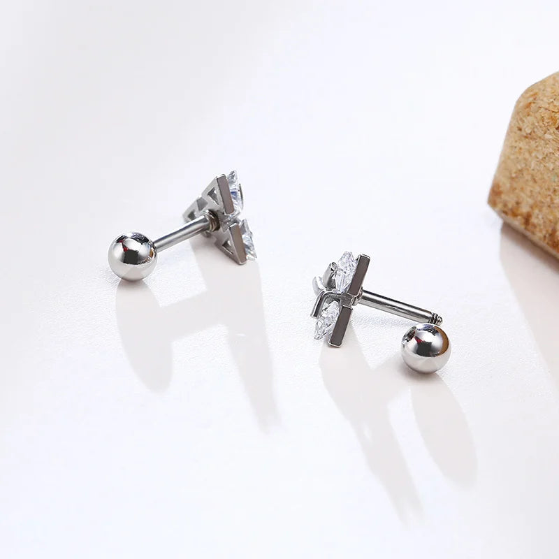 Stud Earring, Triangle Pierced Crystal Zircon Stud Earrings, Stainless Steel Tiny Minimalist Studs for Men Women Jewelry