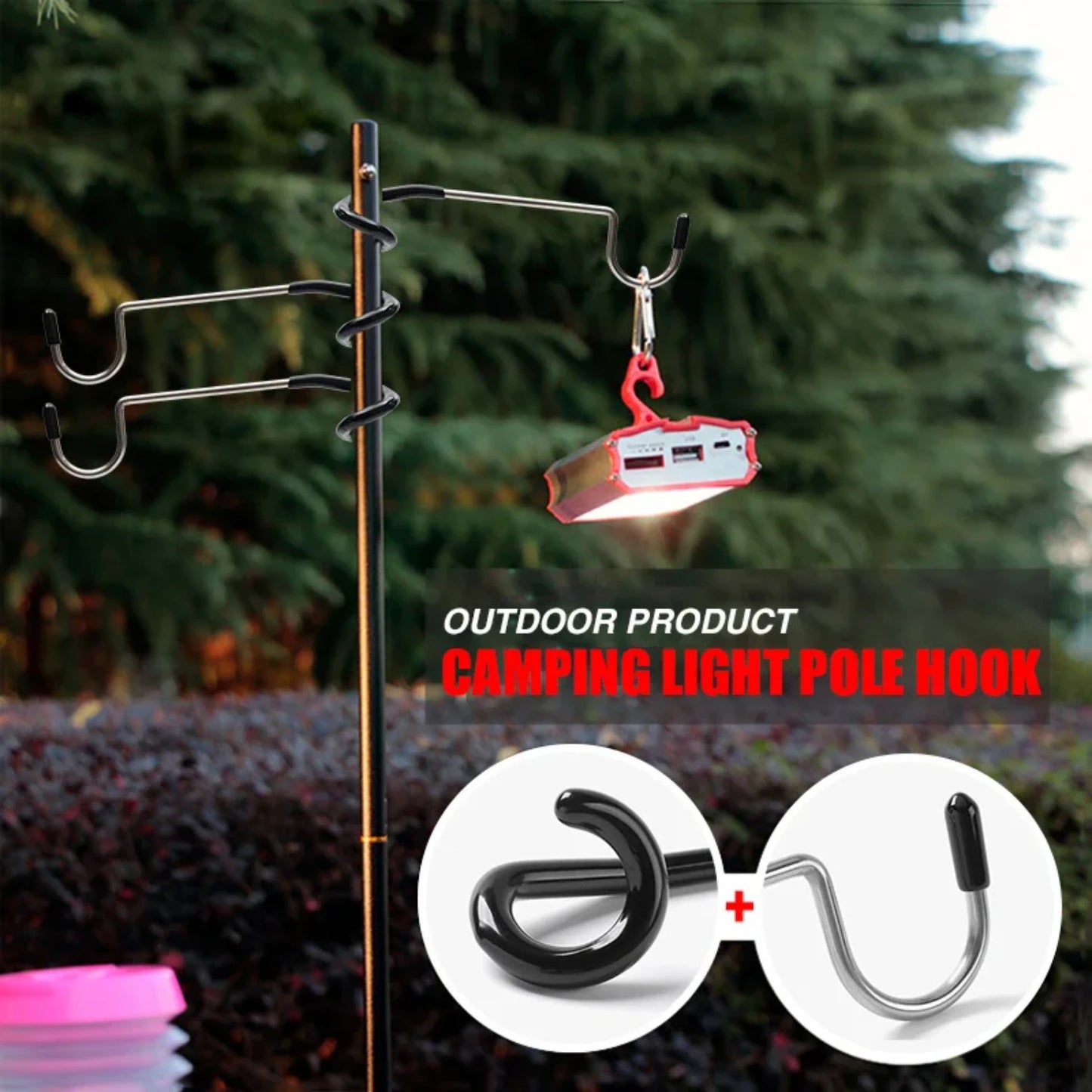 New Camping Light Pole Hook Stainless Steel Tent Pole Lamp Hook Multifunctional Outdoor Camping Light Stand Hook Camping Equipme