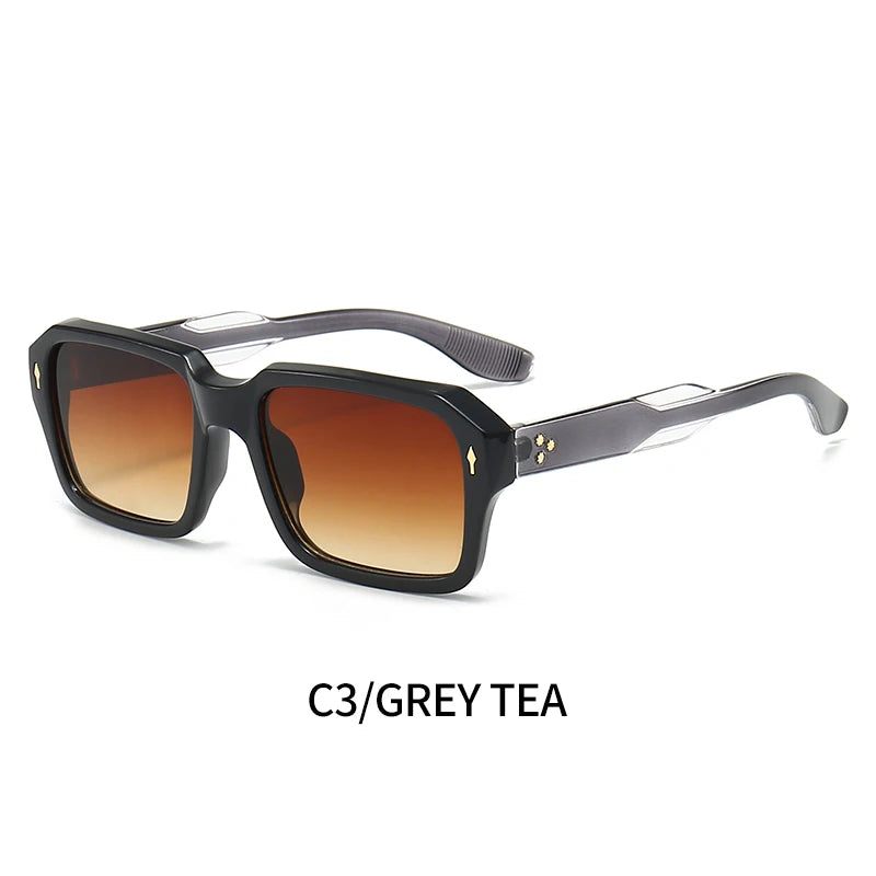 New Trendy Square Red Sunglasses Brand Designer Rivets Shades Eyewear Rectangle Sun Glasses UV400