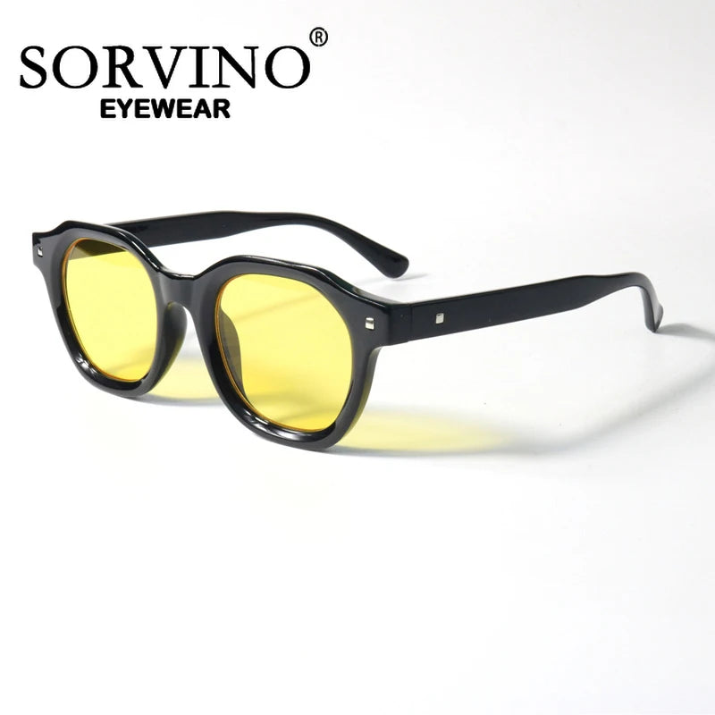 Fashion Green Frame Yellow Lens Square Sunglasses Brand Design Vintage Rivets Rectangle Sun Glasses Shades